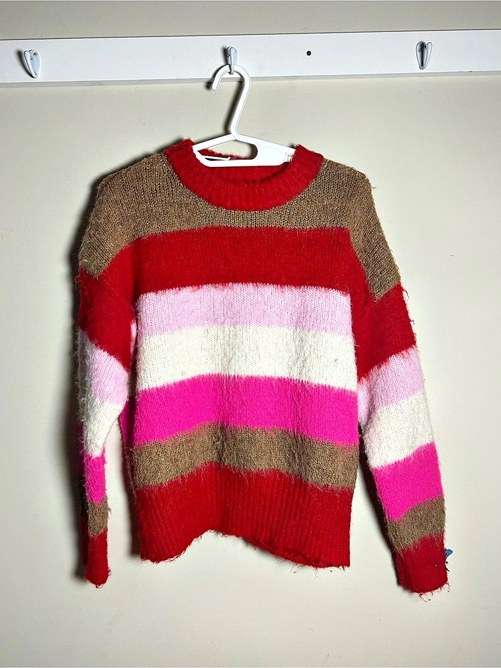 Women's Striped Sweater XL Red & Pink